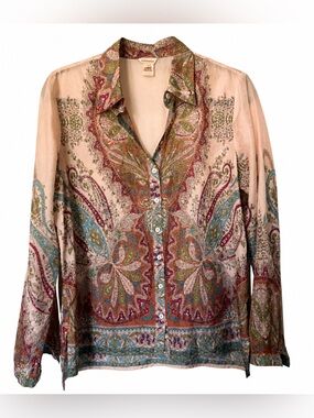 Sundance 100% Silk Paisley Print Button Down Top- S